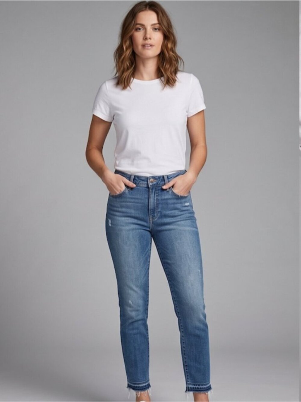 Lucky Brand Women's Distressed Raw Frayed Hem Skinny Jeans – Medium Indigo Wash